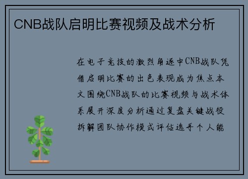 CNB战队启明比赛视频及战术分析